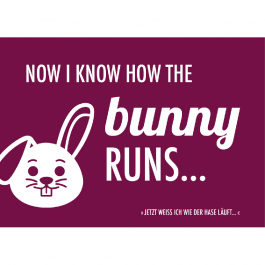 postcard Denglish bunny \'Now I how the know runs\'